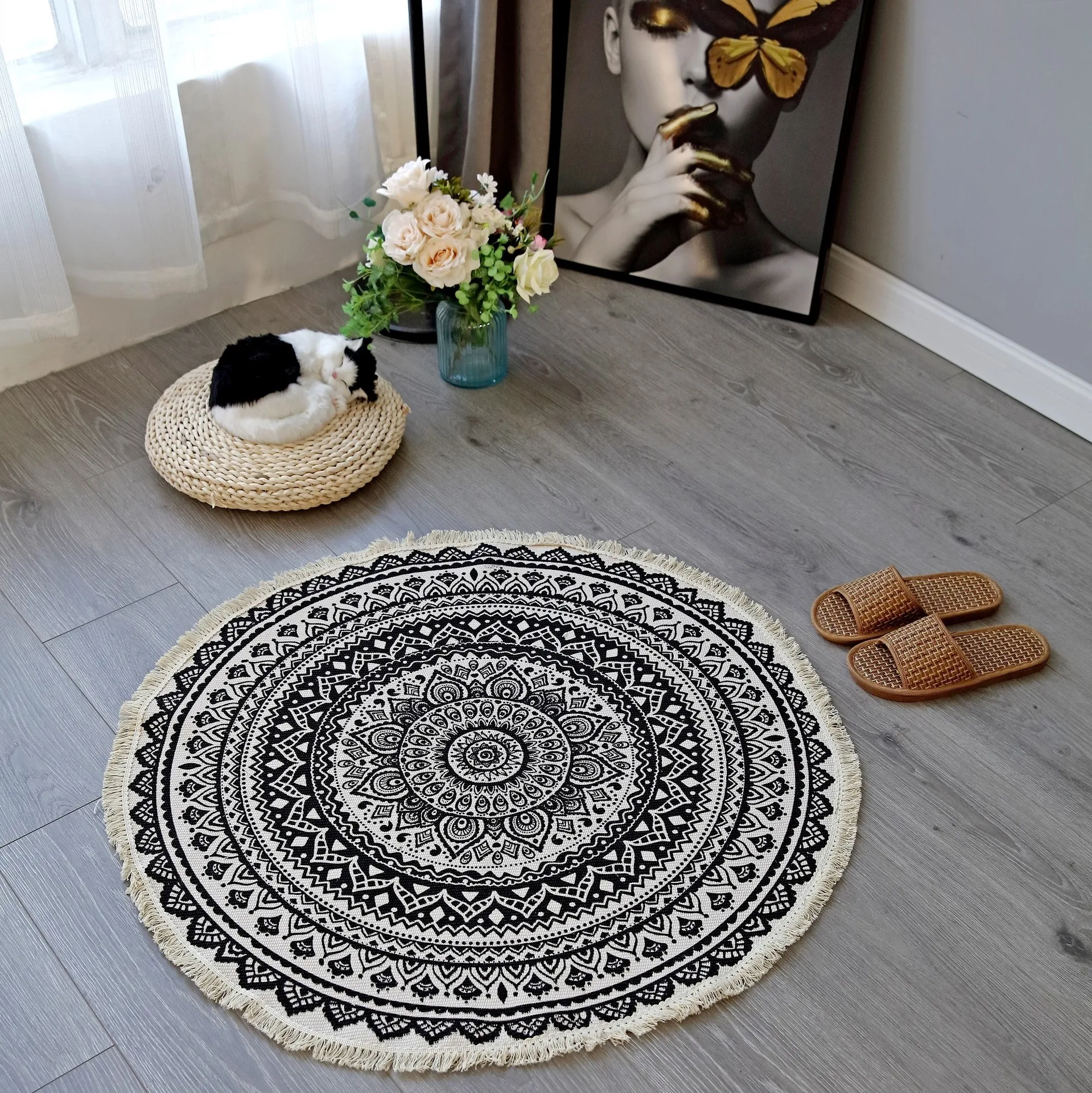 SIPEIEN Boho Mandala Tassels Woven Cotton Circle Mat for Home Living Room Bedroom Decor floor mat Carpet