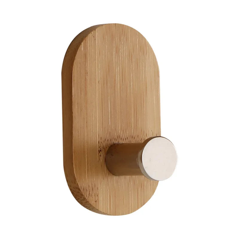 2024 Popular Customized Stainless Steel Bamboo Self Adhesive Hooks No Drilling Wall Hooks Shelf Wall Hangers  Clothes Hook