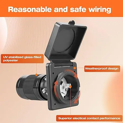 50 Amp 125/250V RV Power Inlet Marine Power Inlet Male Inlet Power Socket for Trailer, Boat, RV Power Inlet