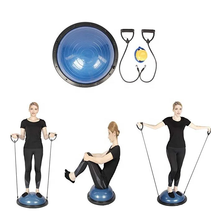Wellshow Sport Balance Ball  Half Ball Balance Trainer with Resistance bands Pump for Yoga Fitness Stability