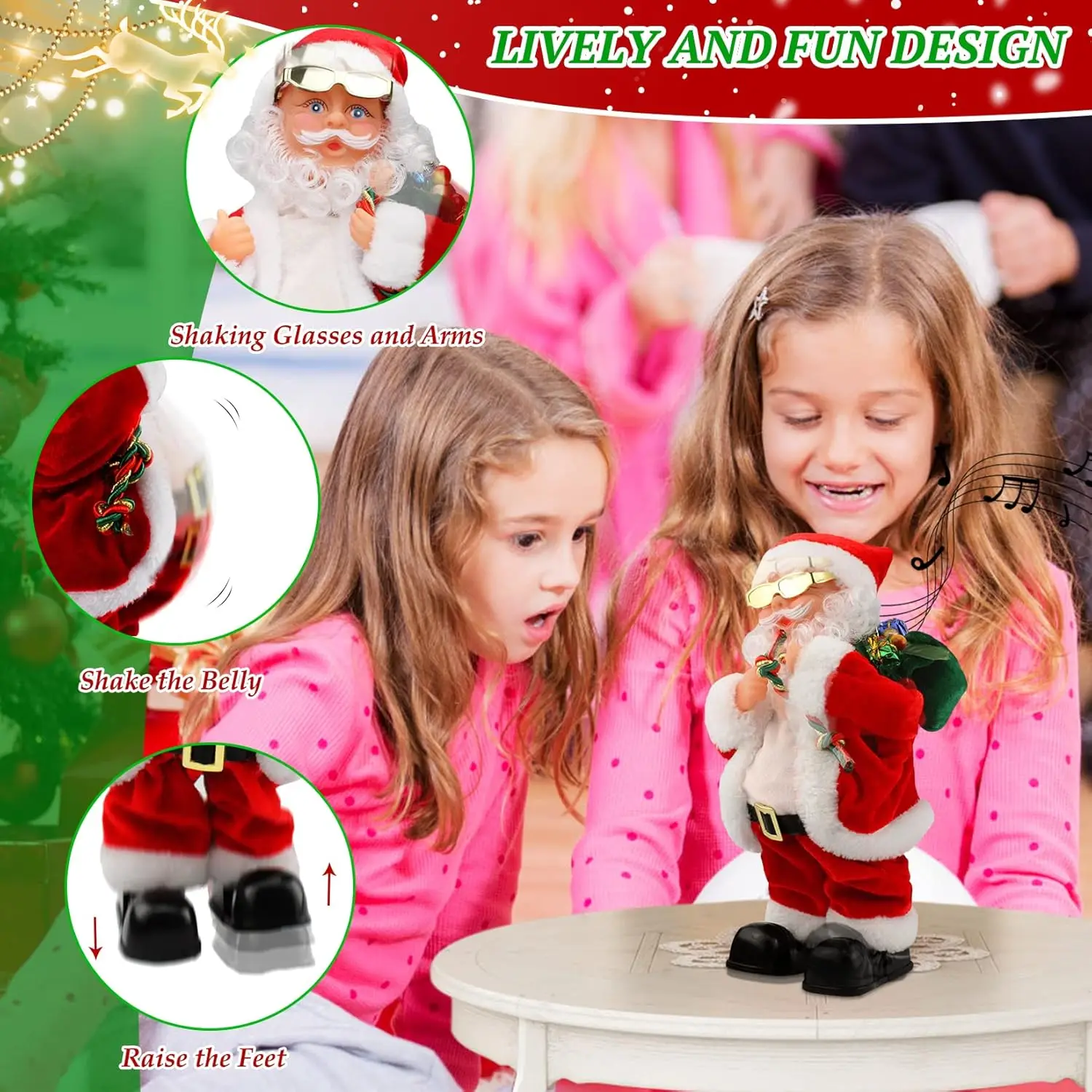 Electric Santa Claus Toy with Shaking Belly and Feet, Singing and Dancing Musical Christmas Doll, Xmas Gift