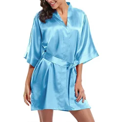 Wholesale Satin Kimono Belted Bridesmaid Party Silk Spa Short Sleeve Wedding Robe