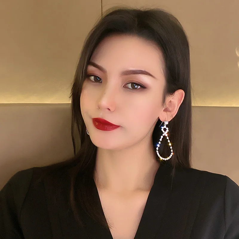 Jewelry Super flash earrings with diamond earhook long exaggerated net red temperament Fashion Earrings French Water