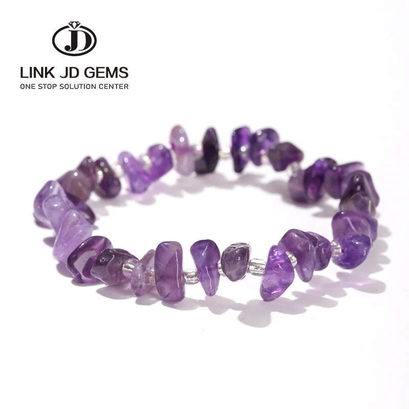 JD Wholesale 5-8mm Premium Natural Crystal Chip Gemstone Beaded Stretch Bracelet Amethyst Gravel Bracelet