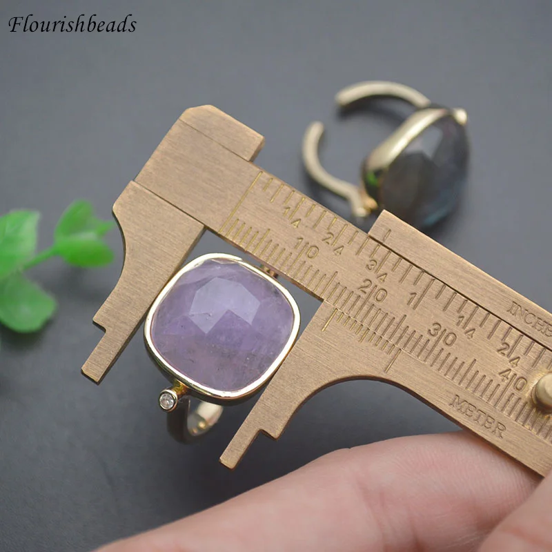 Wholesale Rectangle Shape Natural Amethyst Lapis Labradorite Gold Plating Open Circle Smart Ring for Women Men Jewelry Gifts