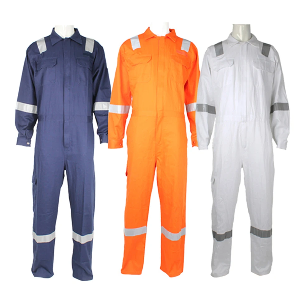 IMPA 19054111  250GSM 100% Cotton Boilersuit Working Coveralls  with reflective tape HOBOND  BLUE WHITE ORANGE