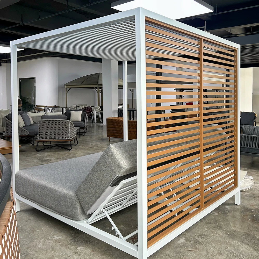 Luxury Customizable Patio Aluminum Daybeds With Canopy Double Aluminum Canopy-Bed With Cushion