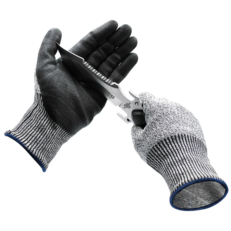 OEM LOGO HPPE safety level 5 Cut resistant Gloves with sandy nitrile coated on palm
