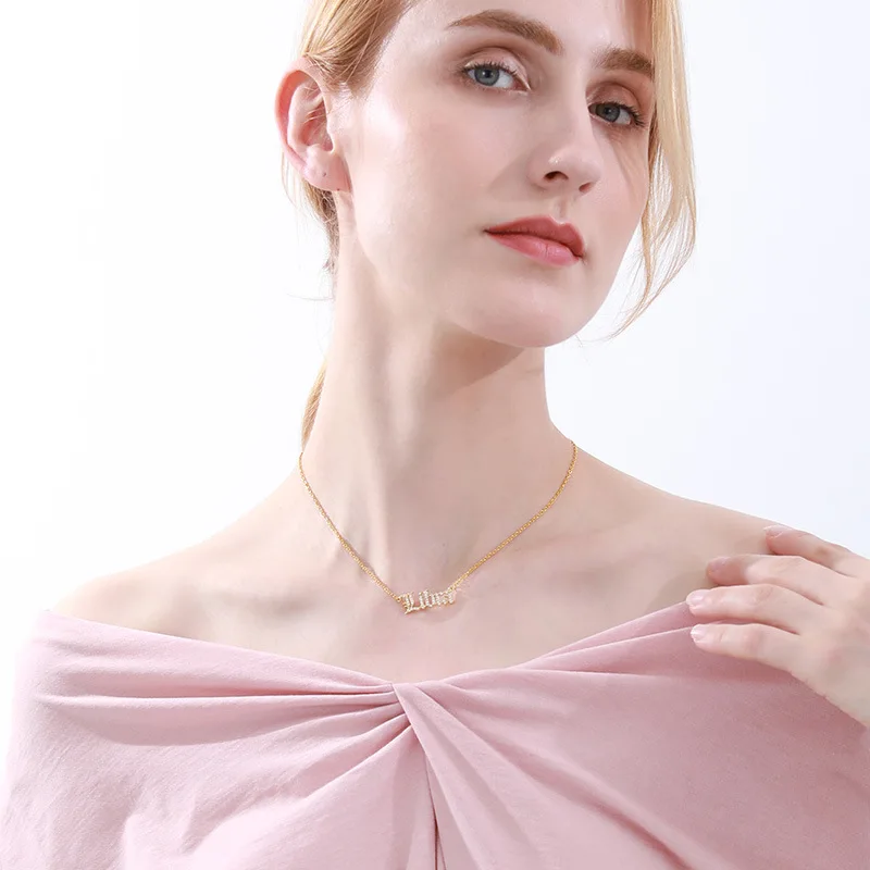 
2021 I You Win Twelve Constellation Necklace Copper Micro Pave CZ English letters Zircon Necklace 