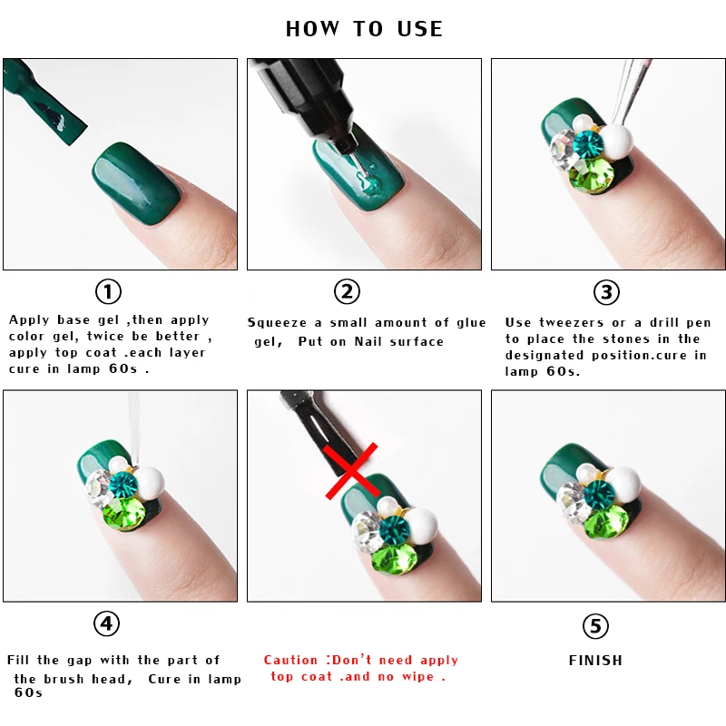 QSHY Custom Logo Private Label Wholesale UV LED Nail Art Tool Soak Off Sticky Decoration Diamond Crystal Liquid Glue Gel Polish