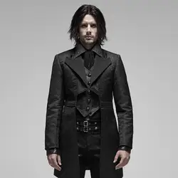 WY-1179 PUNK RAVE Steampunk Jacquard Coat Men Winter Punk Jacket Long Winter Coat OVERCOAT Trench Plain Dyed Open Stitch Regular