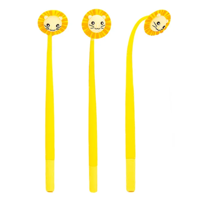 Cartoon Full Silicone Animal lion Swinging Student Black Ink Gel