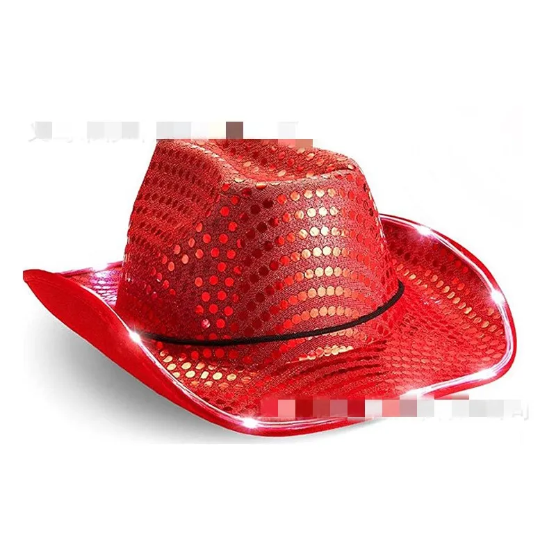 2023 New Fashion Custom Party LED Cowboy Hats Jazz Sequin Light Up Flashing Fedora Hat Supply Party Hat