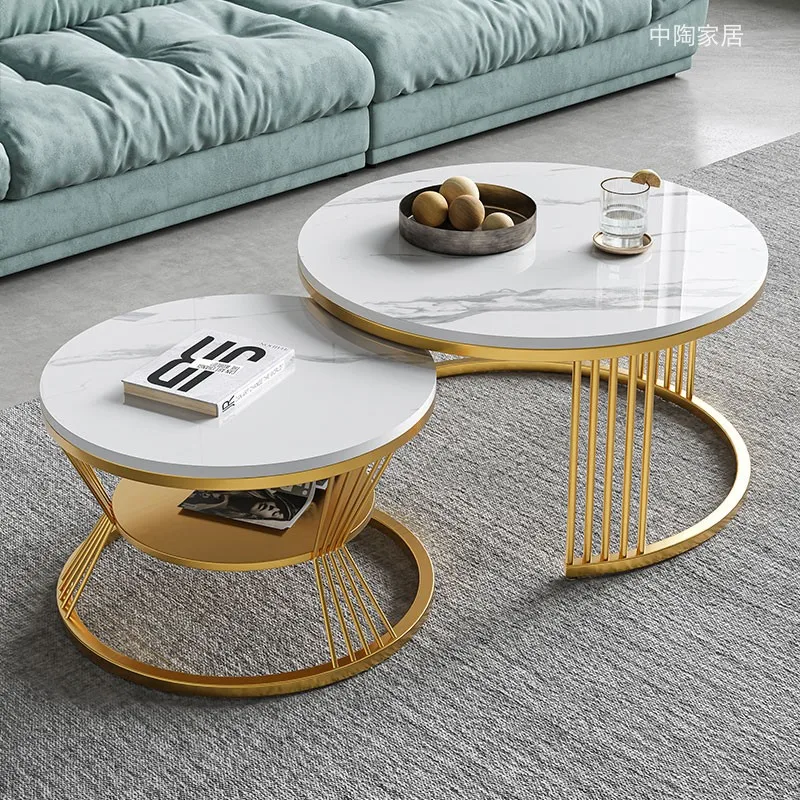 simple white metal stone gold luxury nordic round modern marble top coffee tables nesting center table for living room set home
