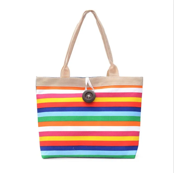 2024 Hot Sell New Colorful Canvas Tote Shopping  Handbag Stripe Shoulder Bags