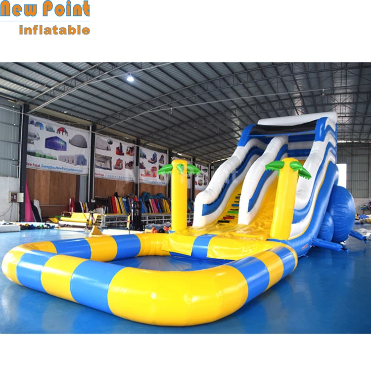 single lane palm tree inflatable water slide inflatable swimming pool combo