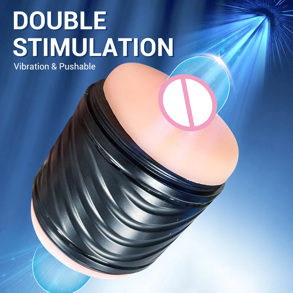 Body Safe Automatic Realistic Dual-Sleeve Vibrating Hand Free Pocket Pussy Vibrator Sex Toy Stroker