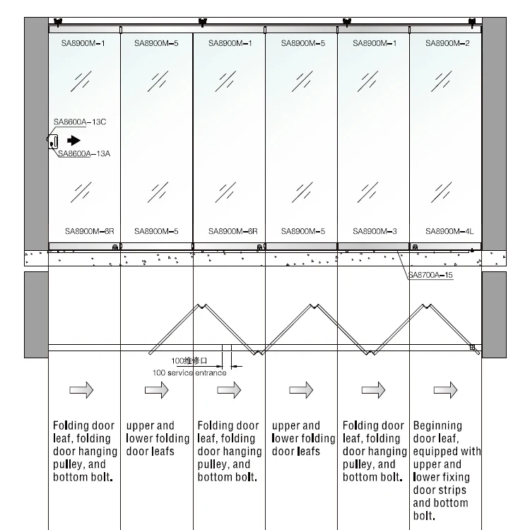 HDSAFE frameless glass folding door interior sliding folding glass door system meeting room Restaurant shopping mall bifold door