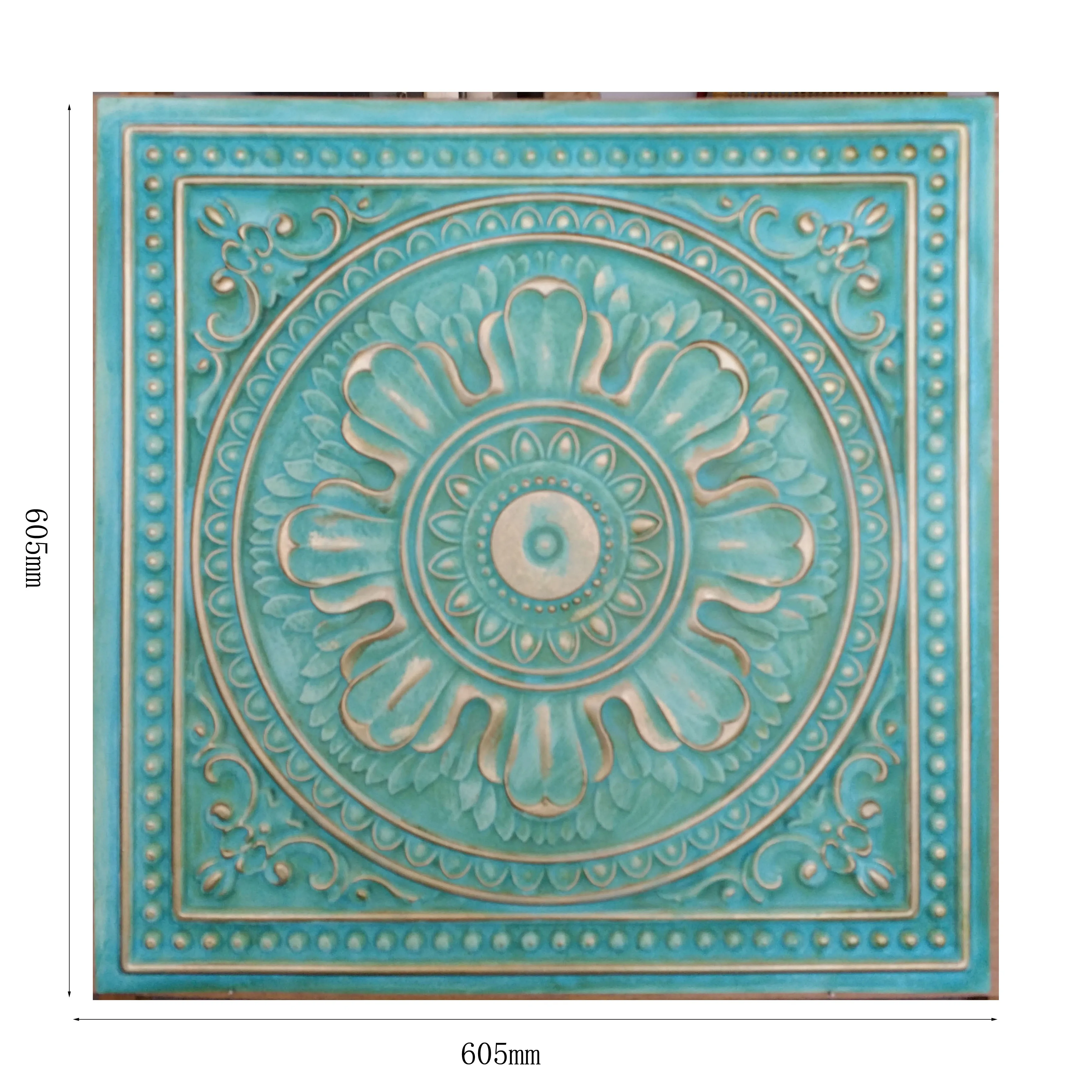 PL17 3D Art  Green gold color decorative ceiling tiles and pvc celling panel