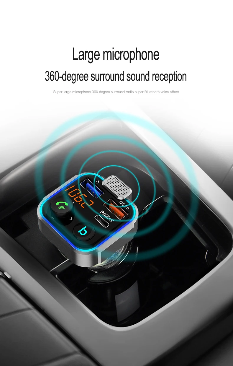  QC3.0 PD 18 Вт зарядное устройство Bluetooth 5 0 автомобильный fm-передатчик одна кнопка Бас mp3-плеер внешний большой микрофон музыкальный