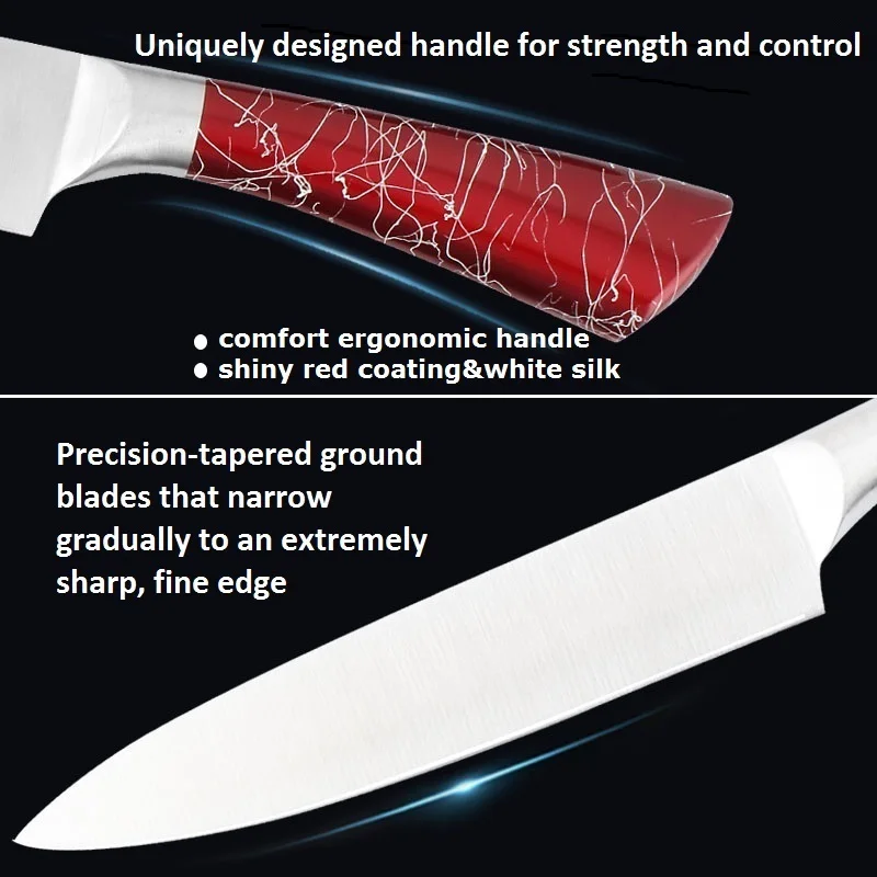 
Amazing tools 8Pcs acrylic stand shiny red chopper carving utility salad chef knives stainless steel kitchen knife set 