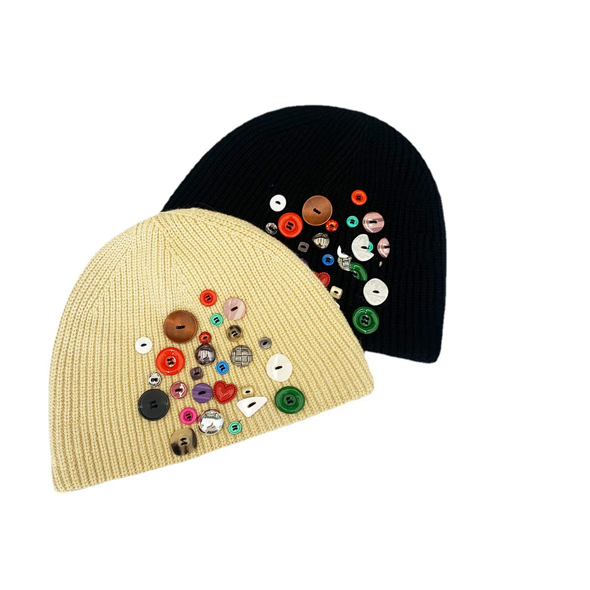 Multicolored Button Fashion Woolen Japanese Style Long Beanie Hat Fashion knitted Pullover Hat Winter Hats