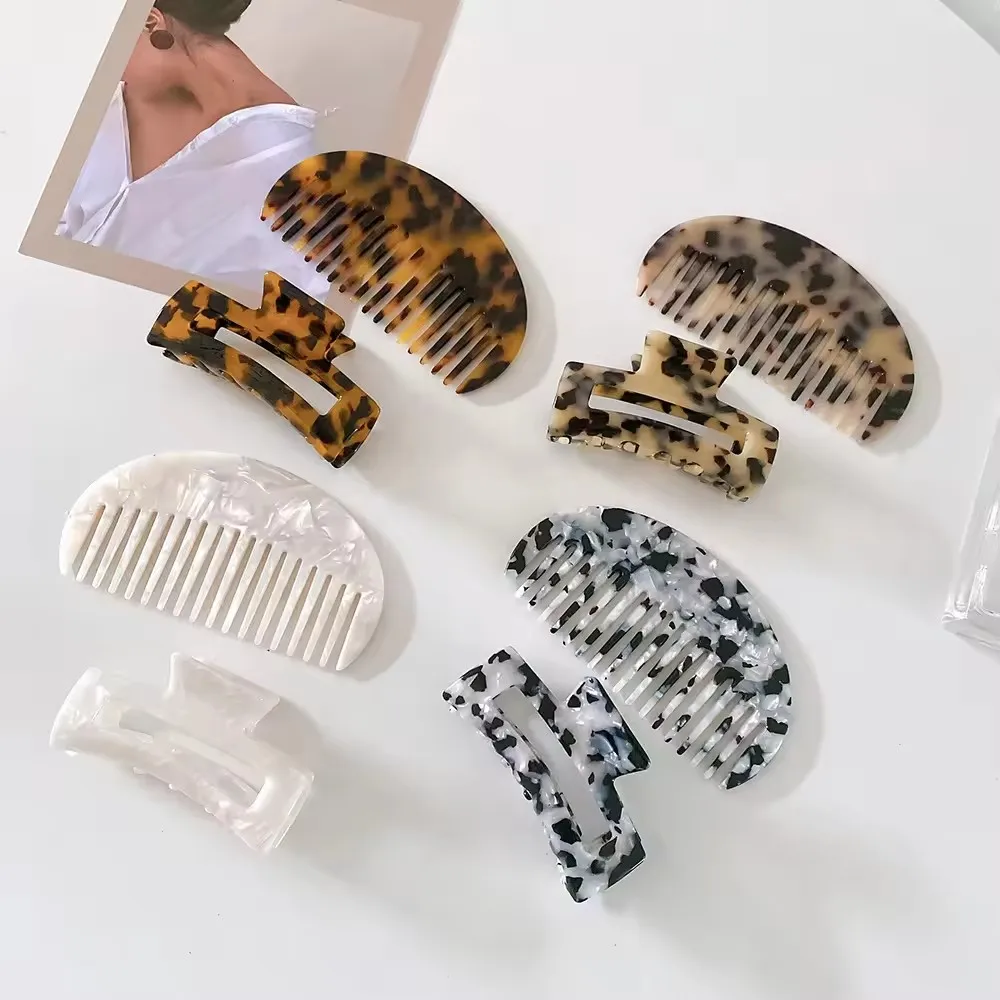 LIFENG wholesale 2Pcs/set Tortoiseshell Acetate Anti-Static Comb and Hair Claw clip For Women Hair Product