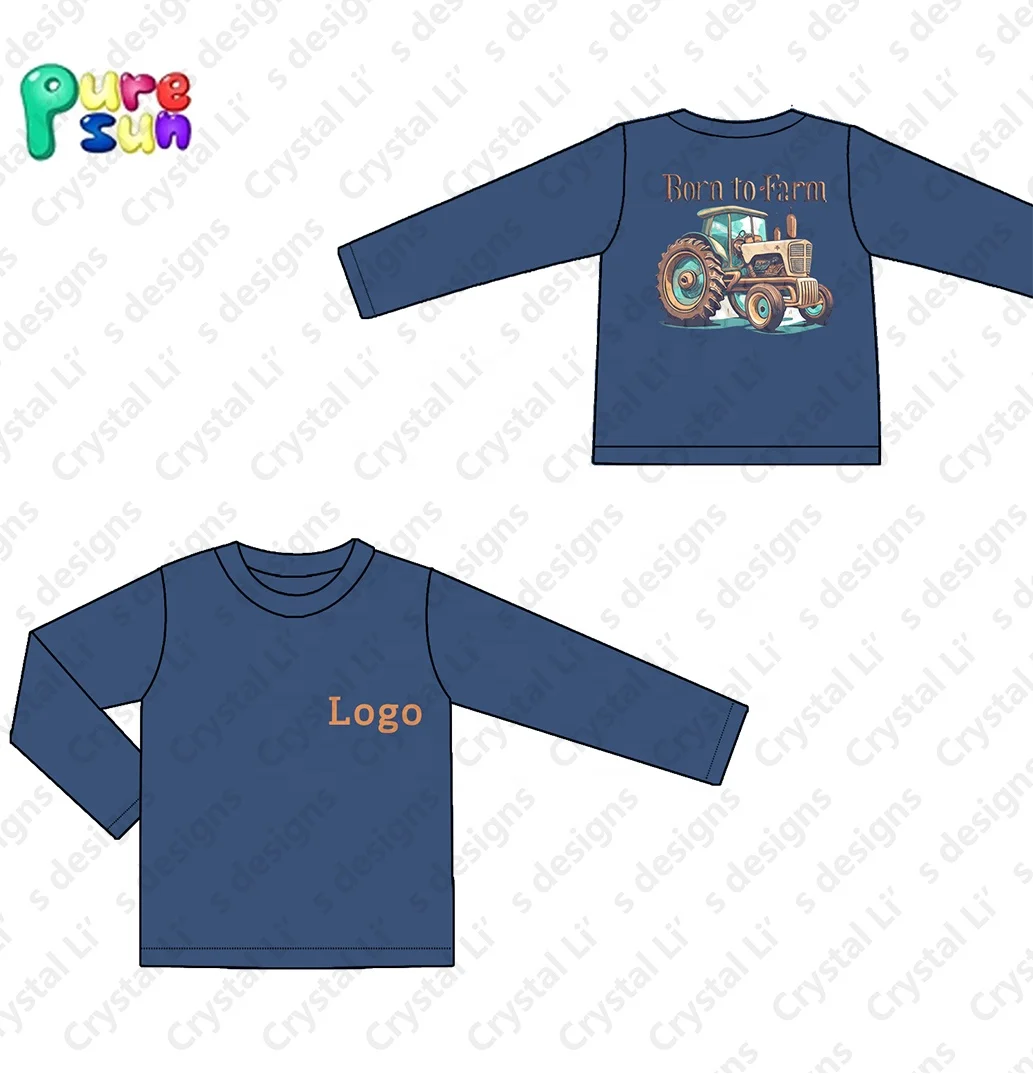 Custom logo Kids t Shirt Hot Stamping Long Sleeve  Boy Shirts Cotton Custom Shirt For Hunting Boy