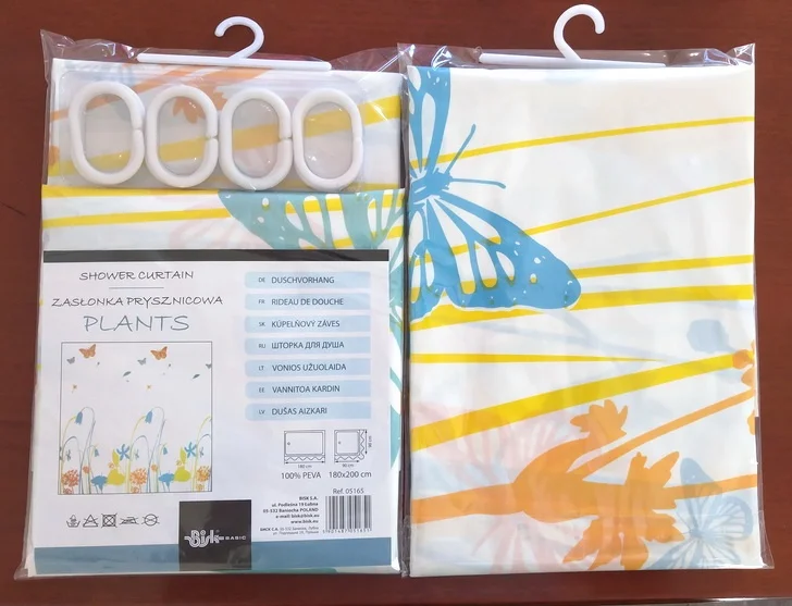 Printed design PEVA shower curtain with hooks very cheap price with good quality