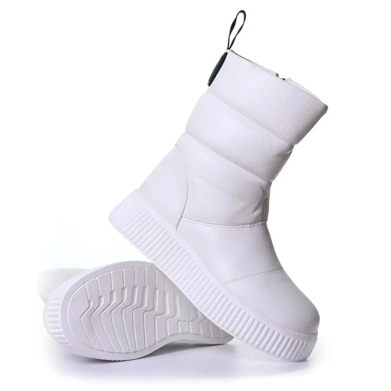 Genuine leather warmly snow boots plush lining winter rain boots