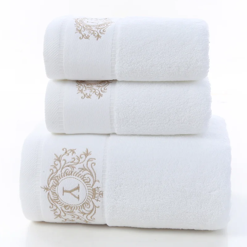 5 star hotel towels white custom logo bathroom linen 100% cotton face hand bath hotel towel set