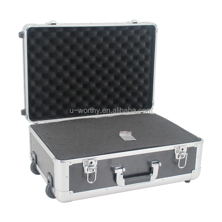 Premium Custom Large Size Extrusion Metal Frame Hard Aluminum Trolley Suitcase Instrument Tools Carry Case with Foam and Wheels