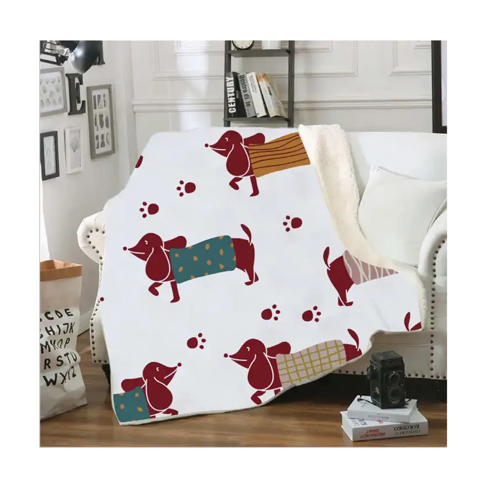 Dachshund Printed Fleece Sherpa Throw Blanket Custom Print with