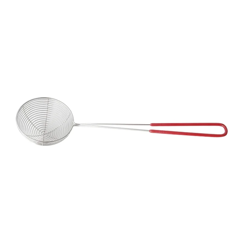 Commercial Wholesale Stainless Steel Kitchen Gadgets Small Mesh Sieve Round Food Strainers With Red Handle