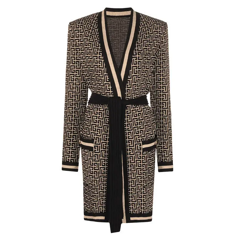 knit jacquard cardigan scarf neck knitted cotton designer sweater for ladies