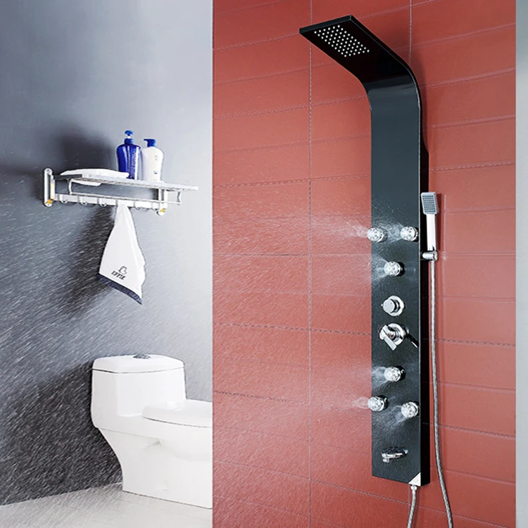 Bathroom Shower Panel Wall Mounted Stainless Steel Waterfall Shower Column Set Tower Massage Body Jets Led Shower Panels