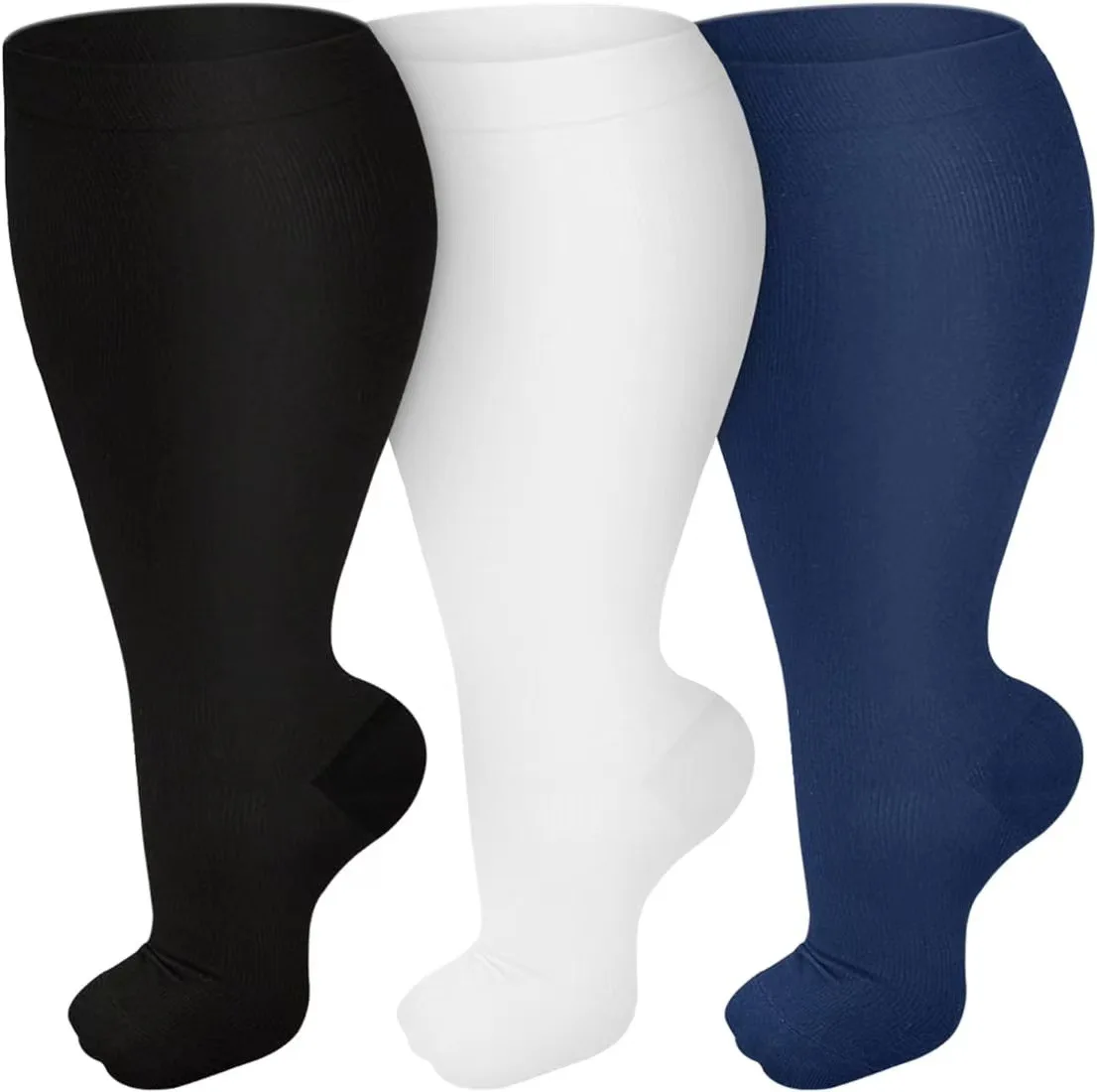 Plus Size Women Men Wide Calf 15-20 mmHg Extra Large Knee High Compression Socks for Nurses Travel