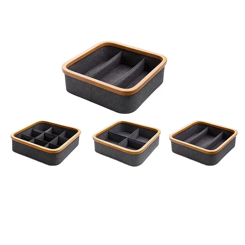 Wholesale simple household fabric storage basket three-grid foldable underwear storage box