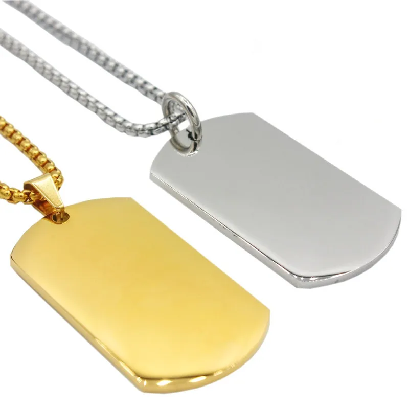  Custom blank Stainless steel Laser engraved necklace army military dog tag pendant for men jewelry