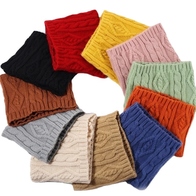 KENSHELLEY 2021European Style Kids Infinity Round Scarf Pure Color Neck Warmer Snood Classic Cable Knitted Wool Snood Scarf
