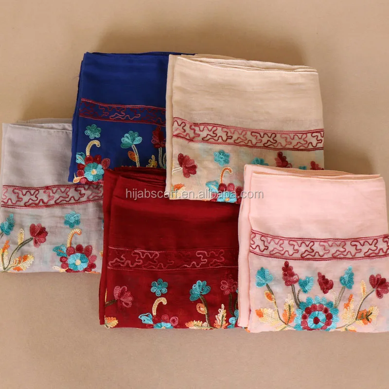 Модный женский головной платок с цветочной вышивкой из пашмины, хлопковый хиджаб, шаль, шарф