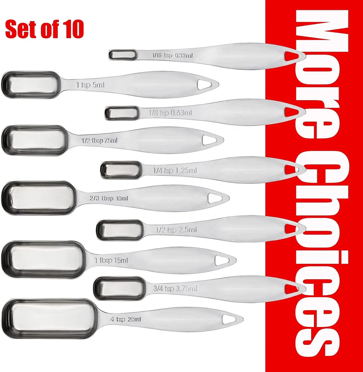 Heavy Duty Full Size Stainless Steel Metal Teaspoons Tablespoons Measuring Spoons Set of 10