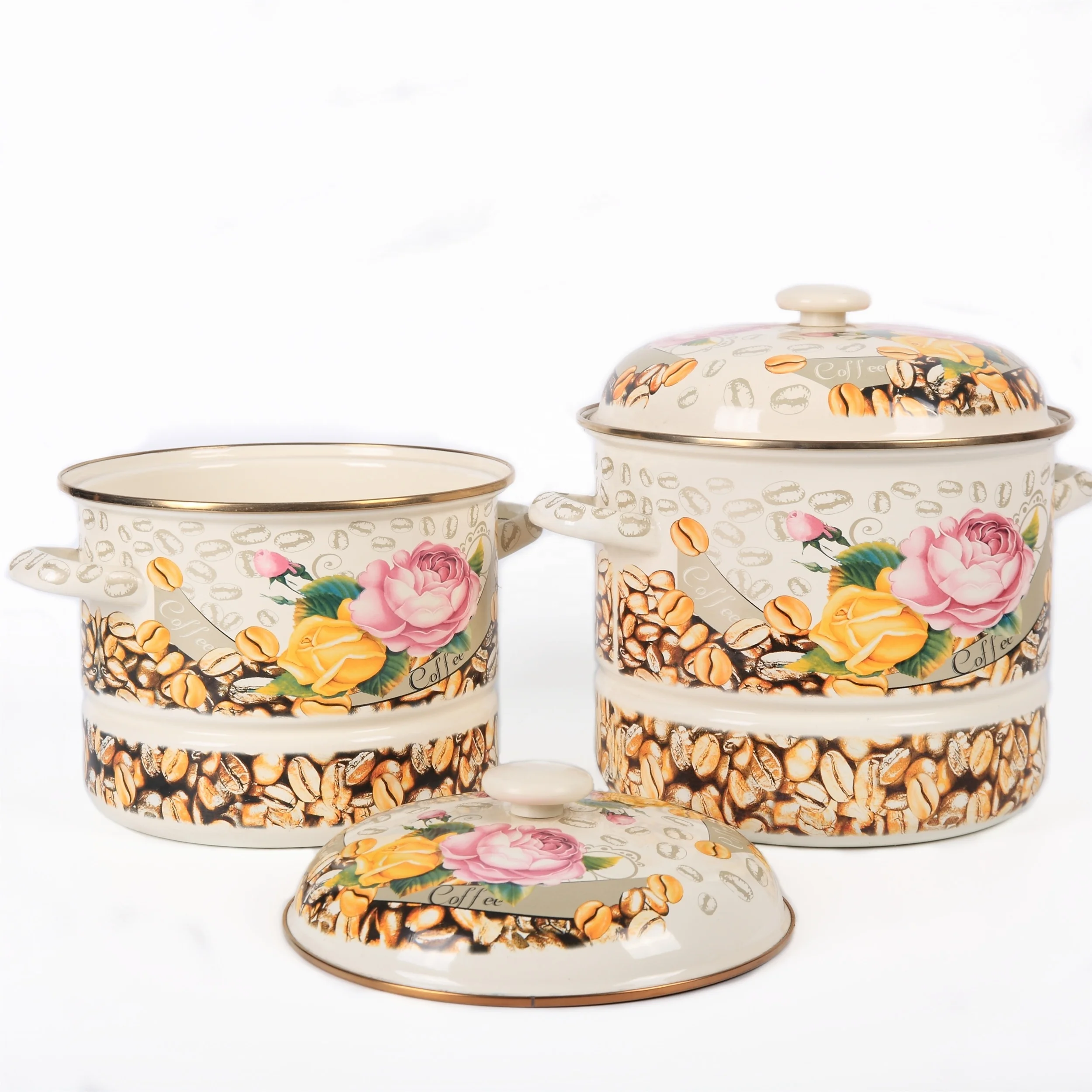 Enamel Steamer Custom 28CM  Enamel Metal Steel Steamer cookware pot  with Steaming plate