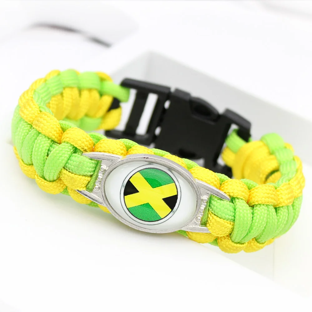 Wholesale Custom Nylon Webbing Hand Woven Alloy Metal Flags Bracelets For Men Women