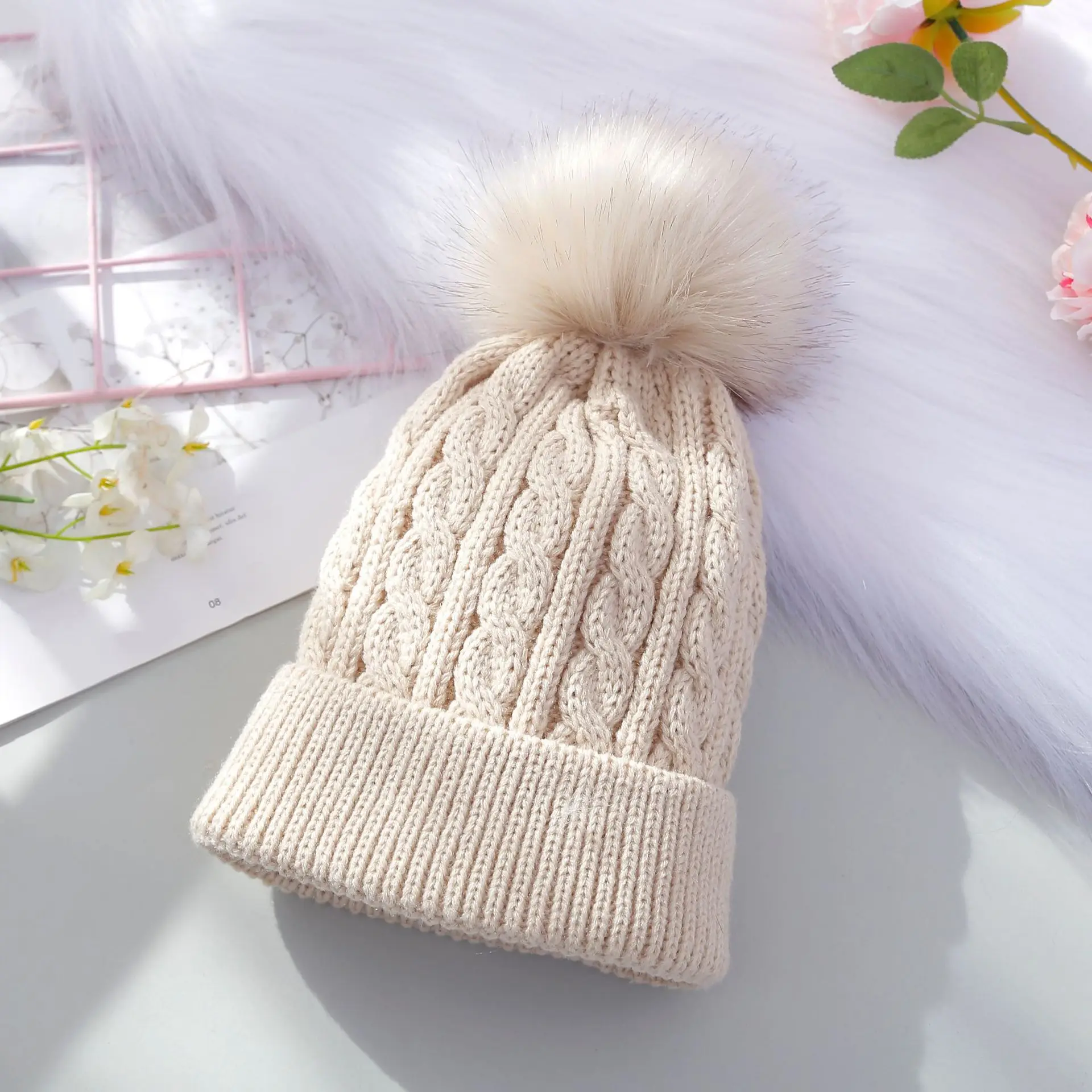 Baby Girls Boys Soft Warm Knit Hat Kids Winter Hat,  Fashion Children Solid Pom Pom Warm Comfortable Breathable Cap