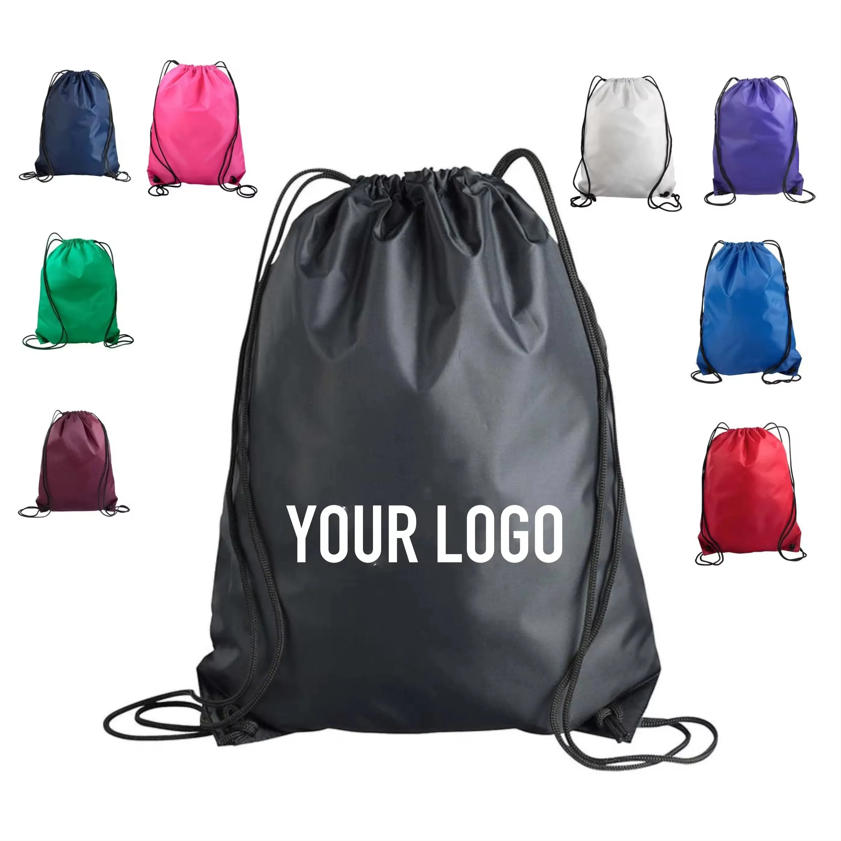 Cheap promotional gifts Customized Logo Tote Drawstring Shopping Bags Nylon polyester sports yoga foldable waterproof Backpacks