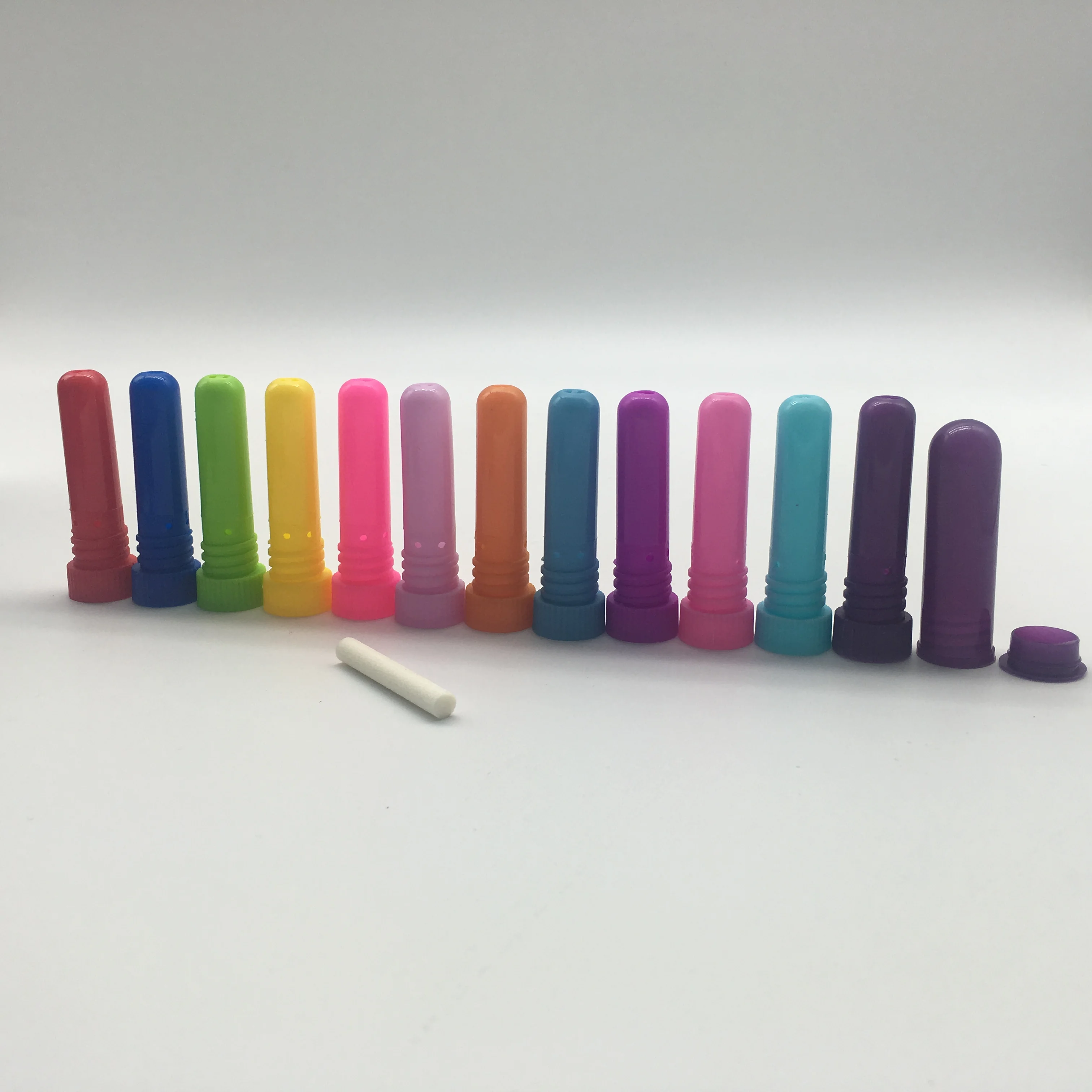 stock empty Injection Colorful Aroma essential Oil Tools Nasal Inhaler with thick wicks 5g