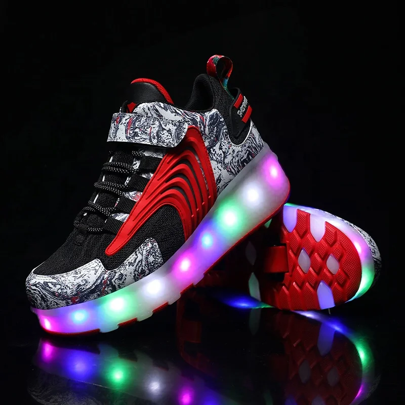 Casual Kids LED Roller Skate Shoes Single Wheel Light Best Gift Boys Girls Birthday Thanksgiving Christmas Day Lace Upper
