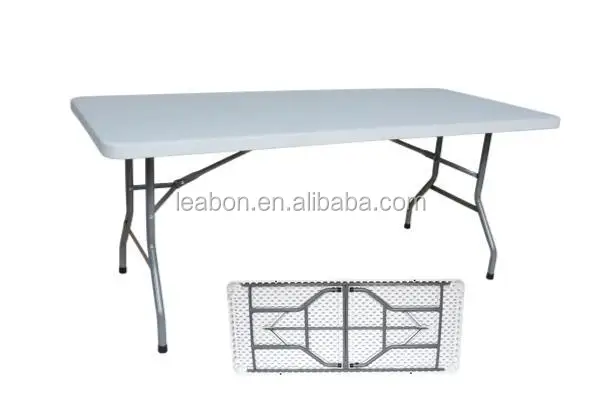 Rectangular portable folding plastic table for indoor and outdoor uses