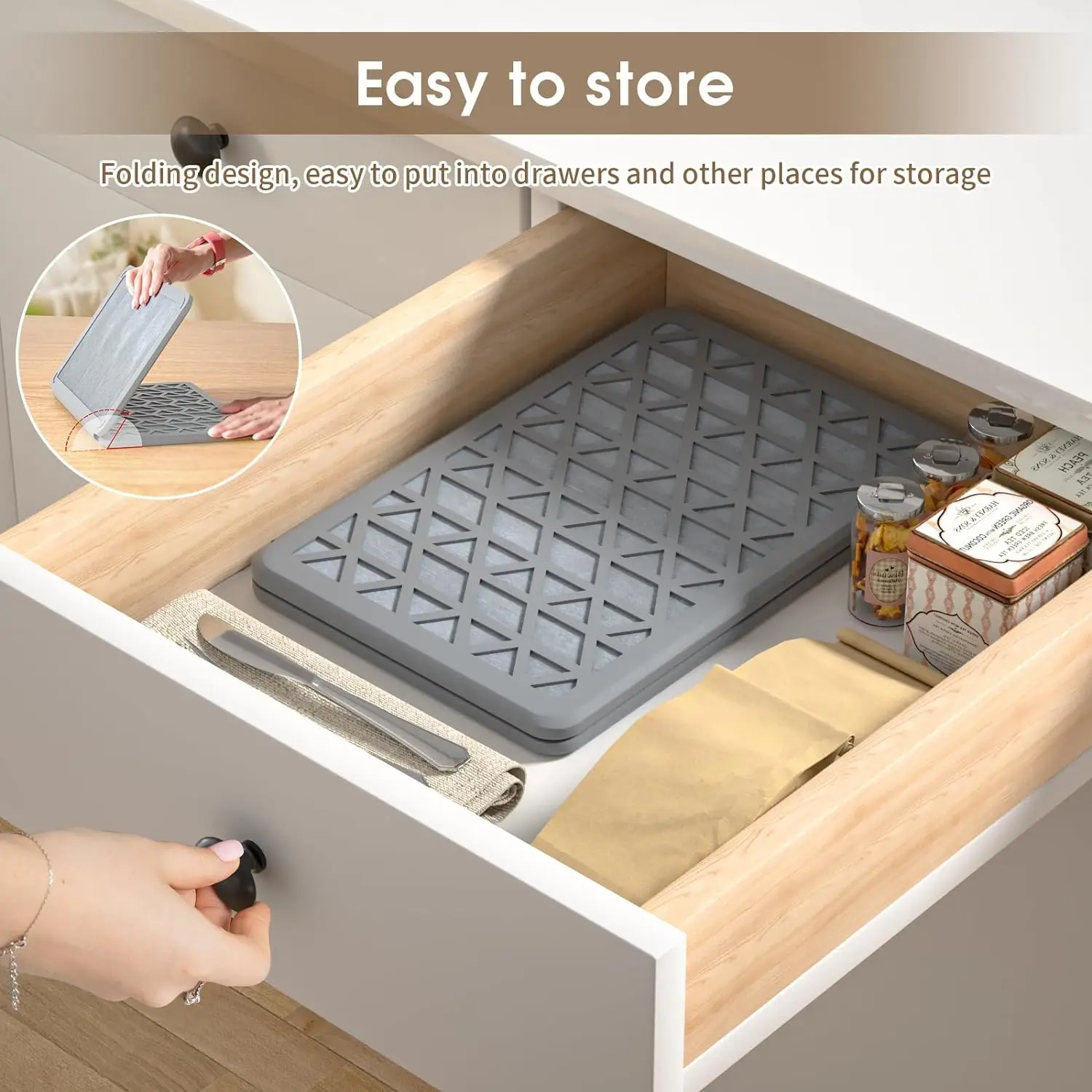 Foldable Dish Drying Mat Stone Diatomaceous Earth Quick Drying Silicone Webbing Diatomite Dish Pad